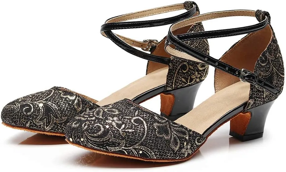 DKZSYIM Womens Latin Dance Shoes Heeled Ballroom Salsa Tango Party Sequin Wedding Performance Dance Shoes,Model QJW1017