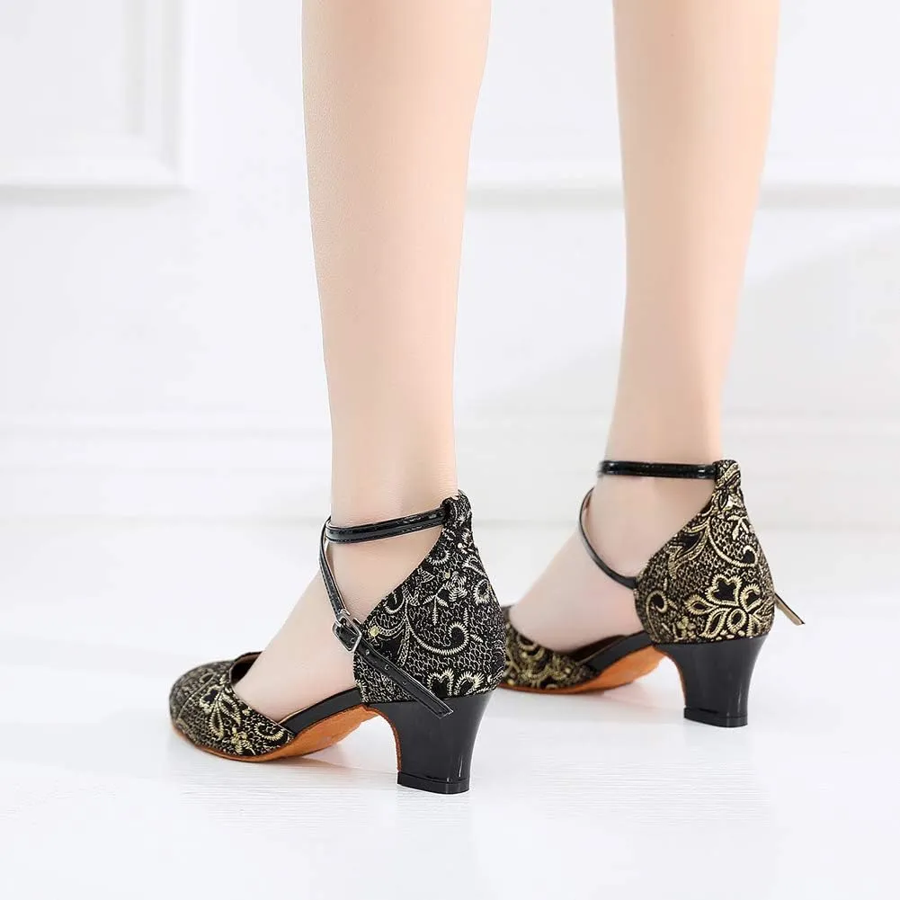 DKZSYIM Womens Latin Dance Shoes Heeled Ballroom Salsa Tango Party Sequin Wedding Performance Dance Shoes,Model QJW1017