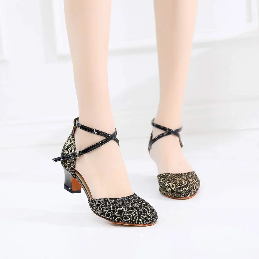 DKZSYIM Womens Latin Dance Shoes Heeled Ballroom Salsa Tango Party Sequin Wedding Performance Dance Shoes,Model QJW1017