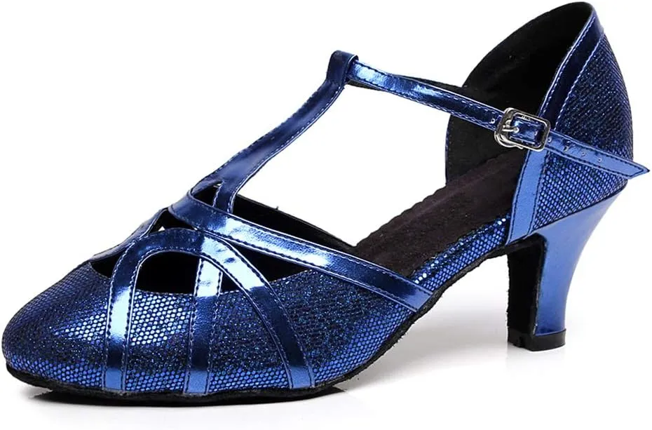 DKZSYIM Womens Latin Dance Shoes Heeled Ballroom Salsa Tango Party Sequin Wedding Performance Dance Shoes,Model QJW1017