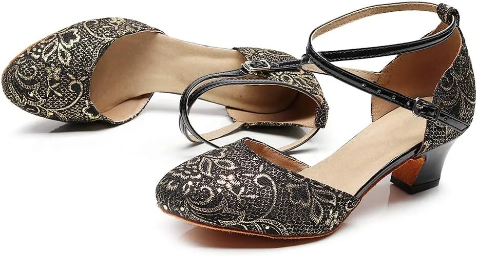 DKZSYIM Womens Latin Dance Shoes Heeled Ballroom Salsa Tango Party Sequin Wedding Performance Dance Shoes,Model QJW1017