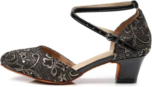 DKZSYIM Womens Latin Dance Shoes Heeled Ballroom Salsa Tango Party Sequin Wedding Performance Dance Shoes,Model QJW1017