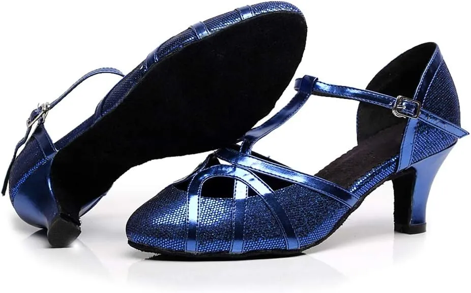DKZSYIM Womens Latin Dance Shoes Heeled Ballroom Salsa Tango Party Sequin Wedding Performance Dance Shoes,Model QJW1017