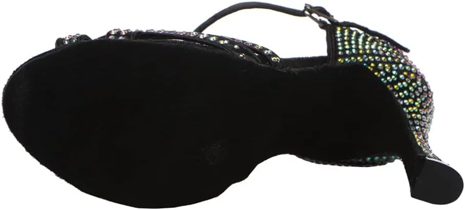 DKZSYIM Women's T-Strap Latin Dance Shoes Rhinestone Ballroom Salsa Performance Practice Dancing Shoes,Model YCL517