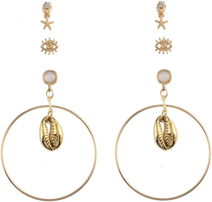 Doubnine Sea Shell Charm Cowrie Earrings Dangle Golden Mermaid Earrings Scallop Beach Retro Chic Women Ocean Jewelry