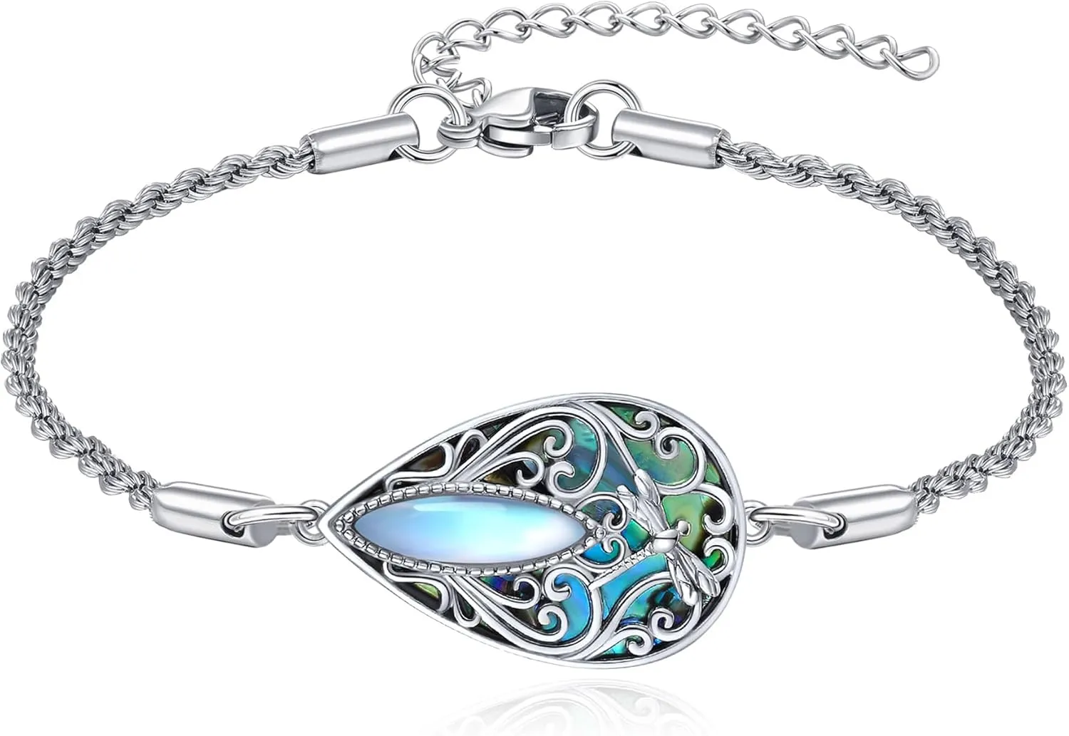 Dragonfly Filigree Bracelet Sterling Silver Teardrop Abalone Shell Bracelet Dragonfly Filigree Jewelry Gifts for Women