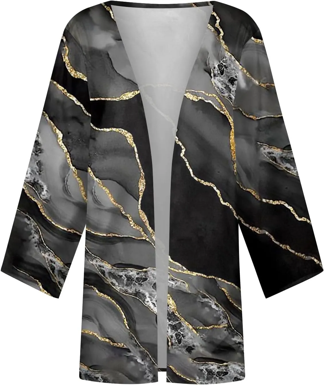 DuDubaby Cardigan Sweaters for Women Round Neck Lightweight Kimono Cardigans Long Sleeve Medium Length Retro Printed Coat