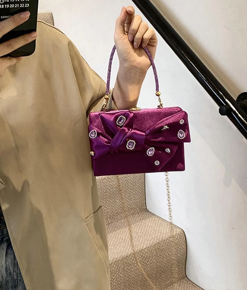 Elegant Satin Bow Evening Bag Women Rhinestone Clutch Purses Evening Handbags for Formal Wedding Prom Party 2025