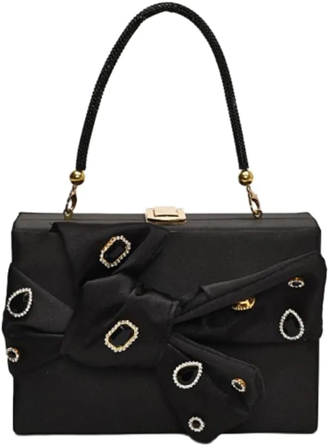 Elegant Satin Bow Evening Bag Women Rhinestone Clutch Purses Evening Handbags for Formal Wedding Prom Party 2025