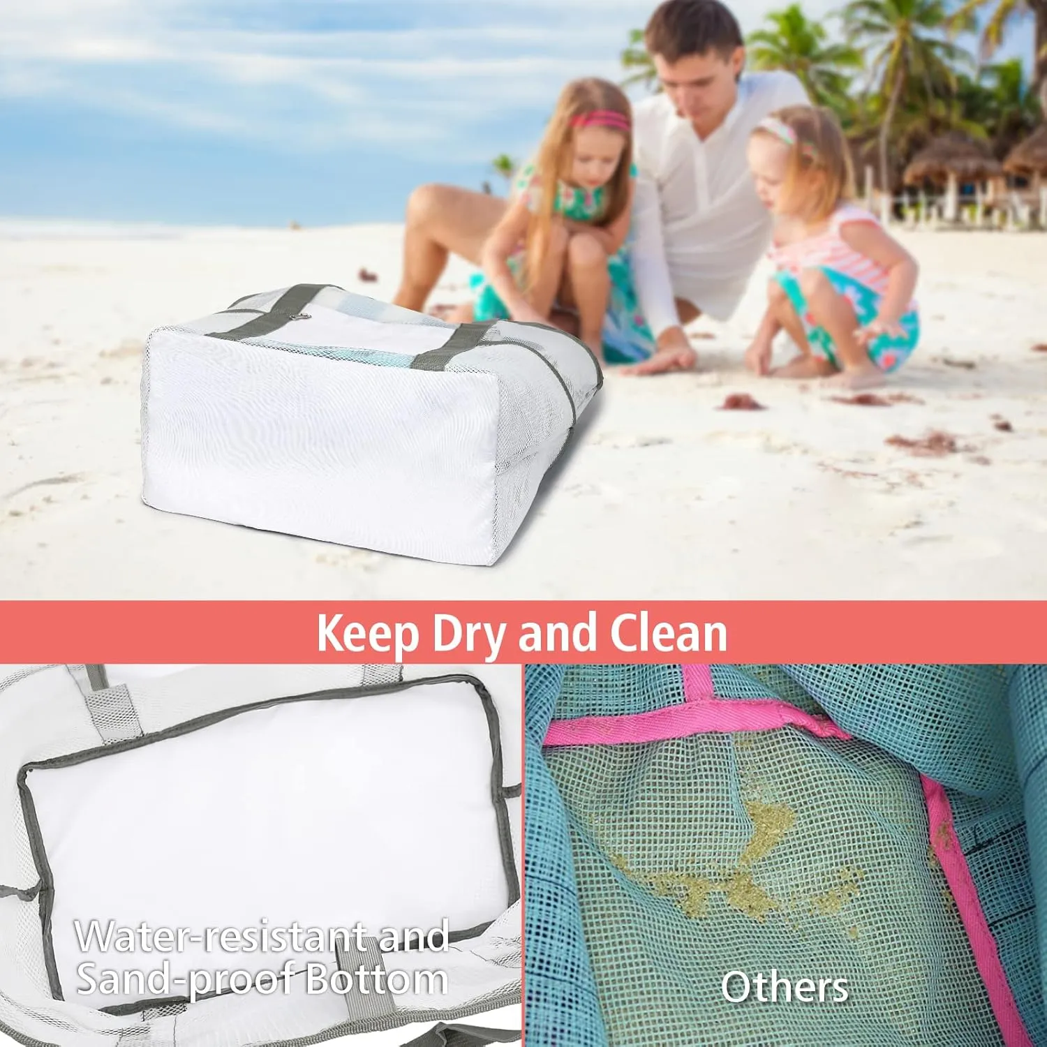 F-color Mesh Beach Bag Family - 9 Pockets Large Beach Tote for Cruise Vacation Essentials