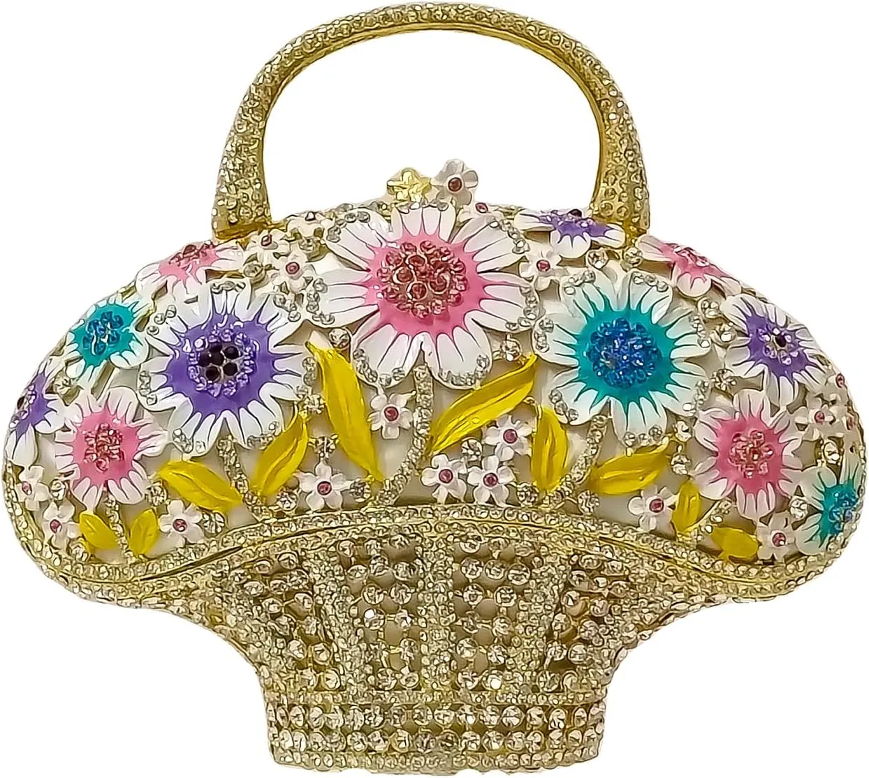Fancy Vintage Flower Crystal Clutch Sunflower Basket Rhinestone Purse Women Evening Bag Party Cocktail Bag