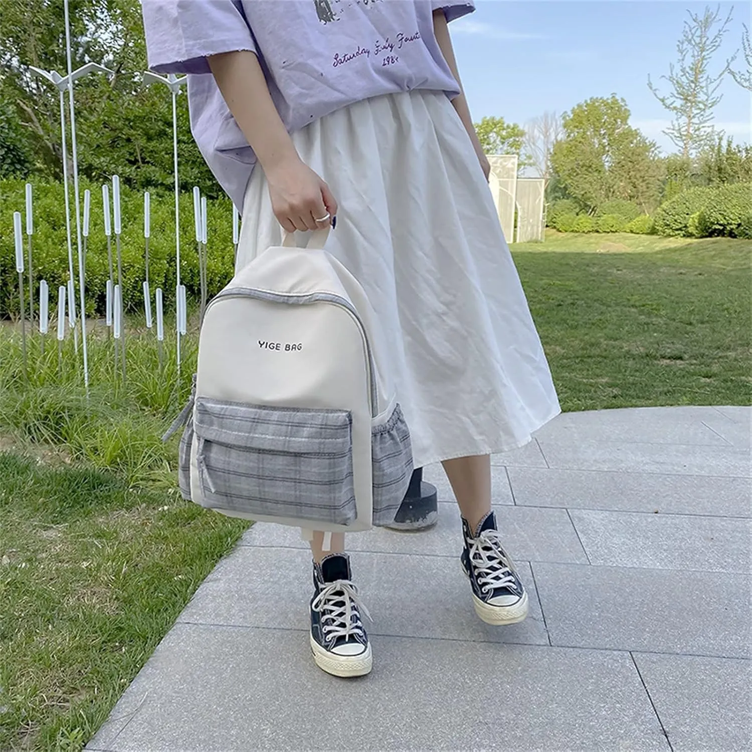 Fashion Cloth Canvas Backpack for Women Adjustable Shoulder Belt Zipper Backpacks Antitheft Backpack for Women(Grey)