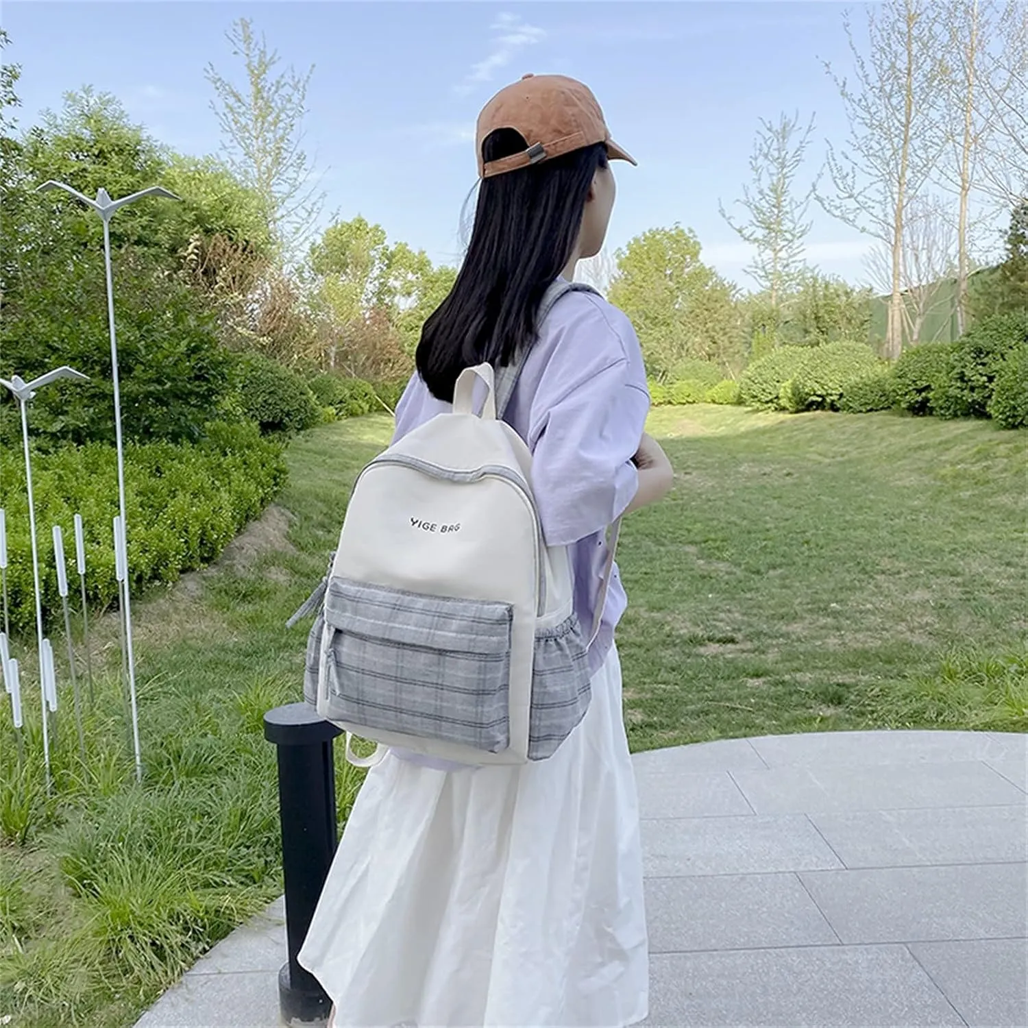 Fashion Cloth Canvas Backpack for Women Adjustable Shoulder Belt Zipper Backpacks Antitheft Backpack for Women(Grey)