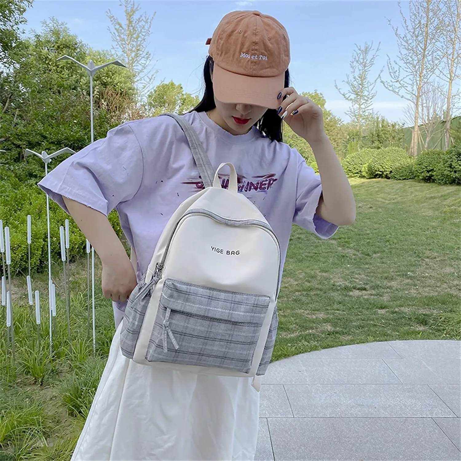 Fashion Cloth Canvas Backpack for Women Adjustable Shoulder Belt Zipper Backpacks Antitheft Backpack for Women(Grey)