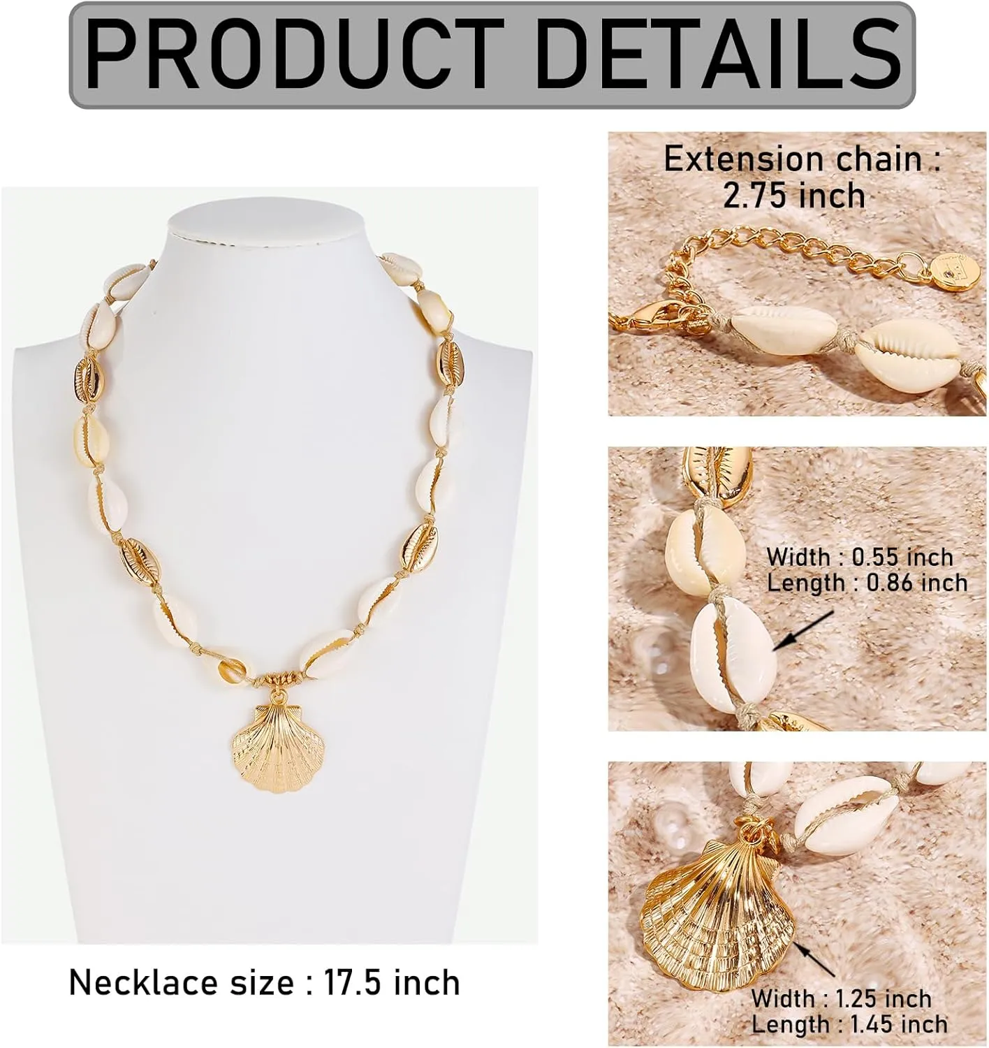 Firstmeet Boho Beach Shell Necklace Handmade Summer Conch Choker Vacation Gift for Women