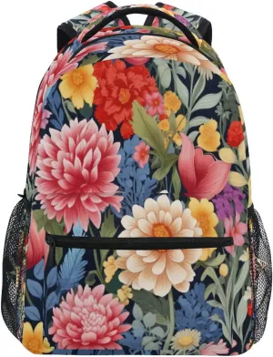 Floral Print Backpack Laptop Backpack Casual Daypack with Name Tag for Men Women, Fits 15" Laptop