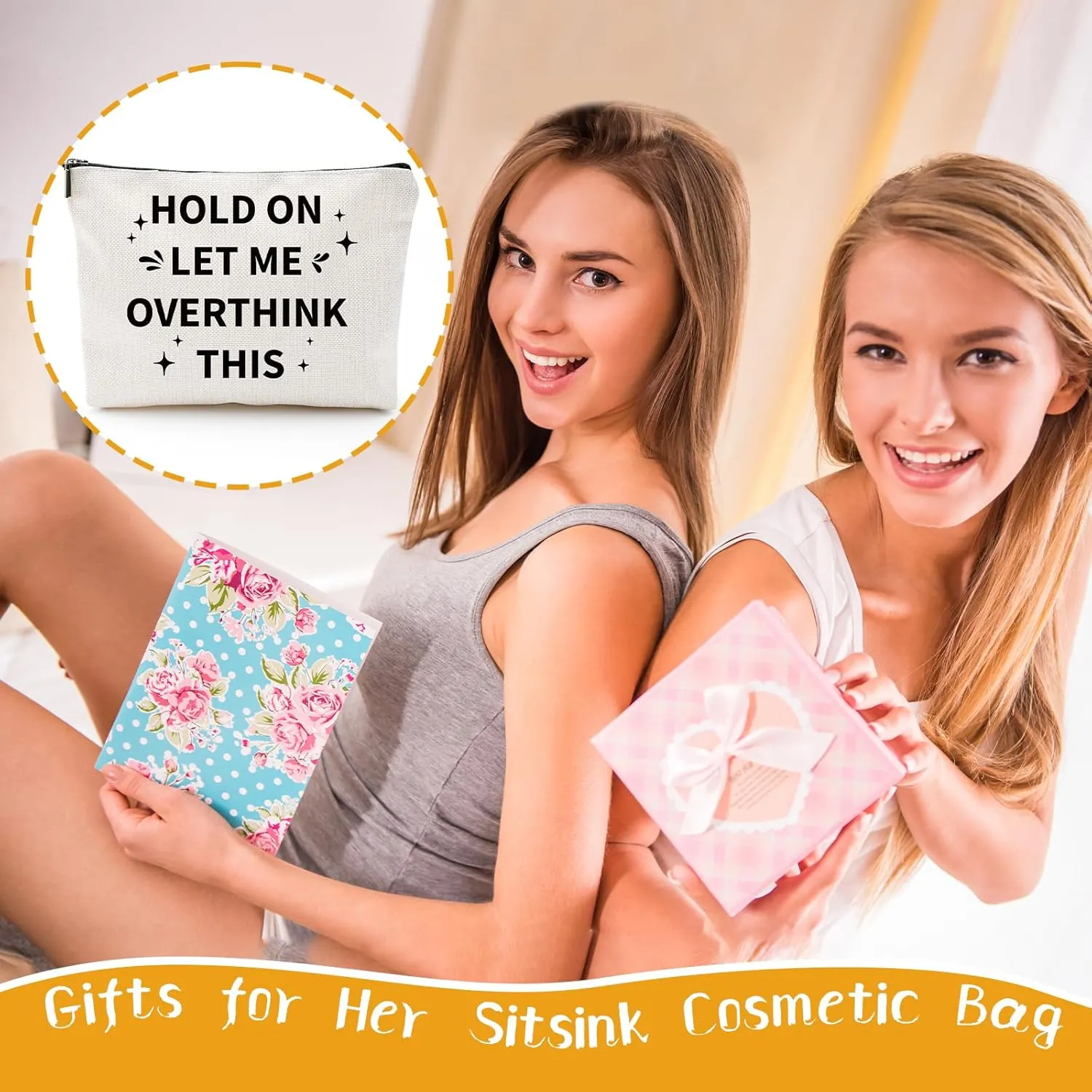 Funny Gifts for Girls Birthday - Makeup Bags Novelty Sarcastic Hold On Let Me Overthink This Unique Gifts for Women Coworker, Birthday Gifts for Besties Friend, Travel Pouch Makeup Bags