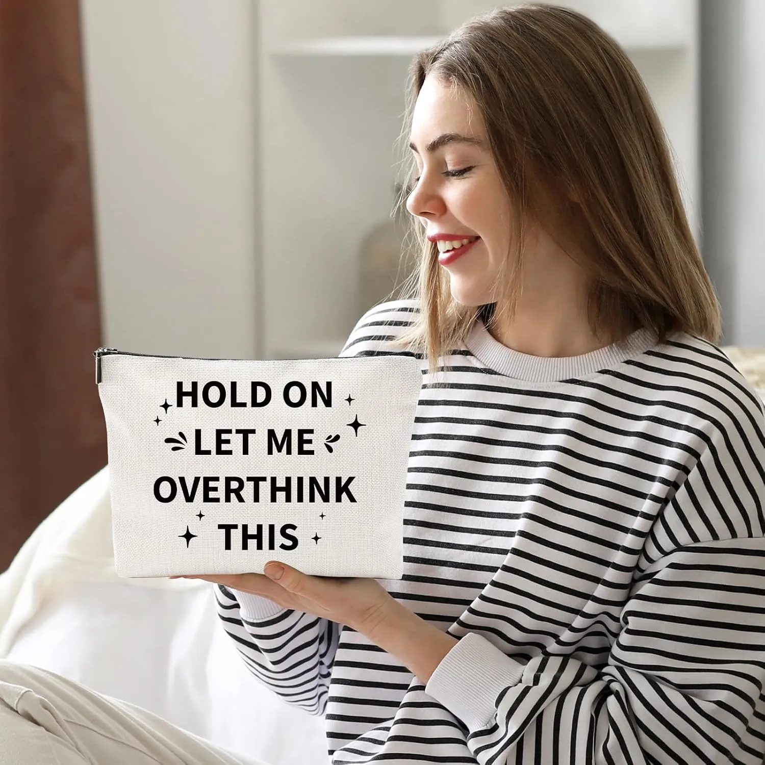 Funny Gifts for Girls Birthday - Makeup Bags Novelty Sarcastic Hold On Let Me Overthink This Unique Gifts for Women Coworker, Birthday Gifts for Besties Friend, Travel Pouch Makeup Bags