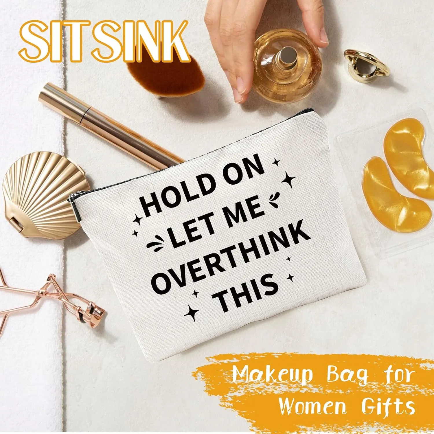 Funny Gifts for Girls Birthday - Makeup Bags Novelty Sarcastic Hold On Let Me Overthink This Unique Gifts for Women Coworker, Birthday Gifts for Besties Friend, Travel Pouch Makeup Bags