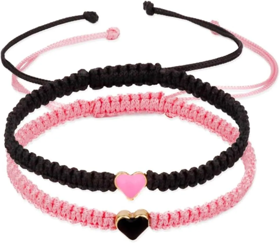 Fuqimanman2020 2 Pcs Heart Beaded Matching Bracelets Adjustable Couple Friendships Bracelets Long Distance Bracelets for Girlfriend Boyfriend Valentines Jewelry Gifts