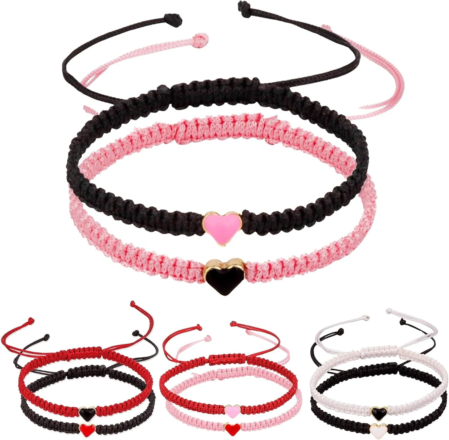 Fuqimanman2020 2 Pcs Heart Beaded Matching Bracelets Adjustable Couple Friendships Bracelets Long Distance Bracelets for Girlfriend Boyfriend Valentines Jewelry Gifts