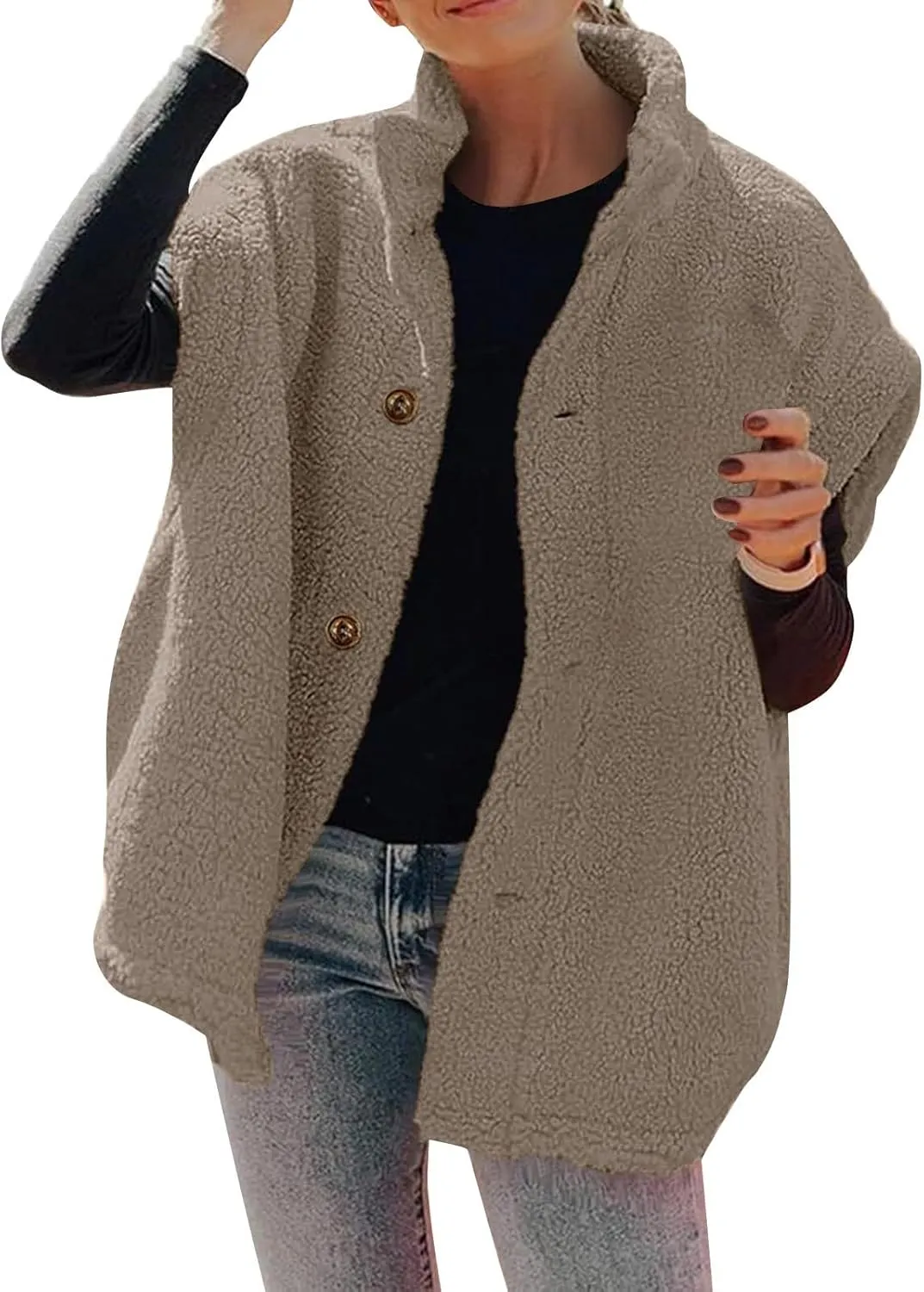 Fuzzy Fleece Vest for Women Stand Collar Button Casual Waistcoat Trendy Lightweight Loose Warm Winter Gilet Outerwear