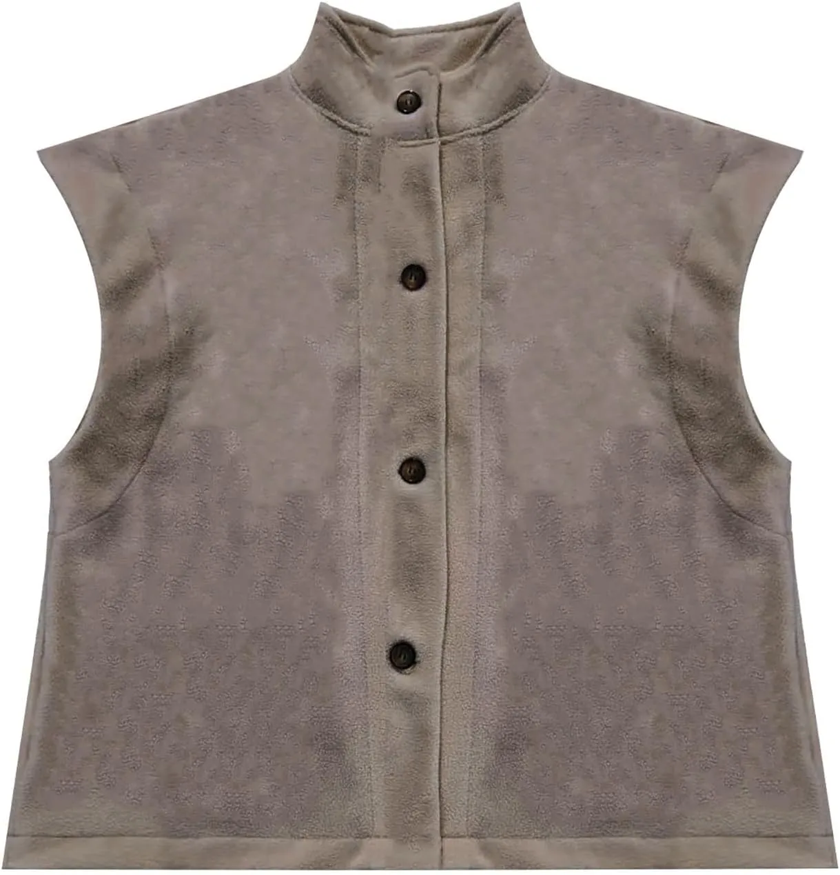 Fuzzy Fleece Vest for Women Stand Collar Button Casual Waistcoat Trendy Lightweight Loose Warm Winter Gilet Outerwear