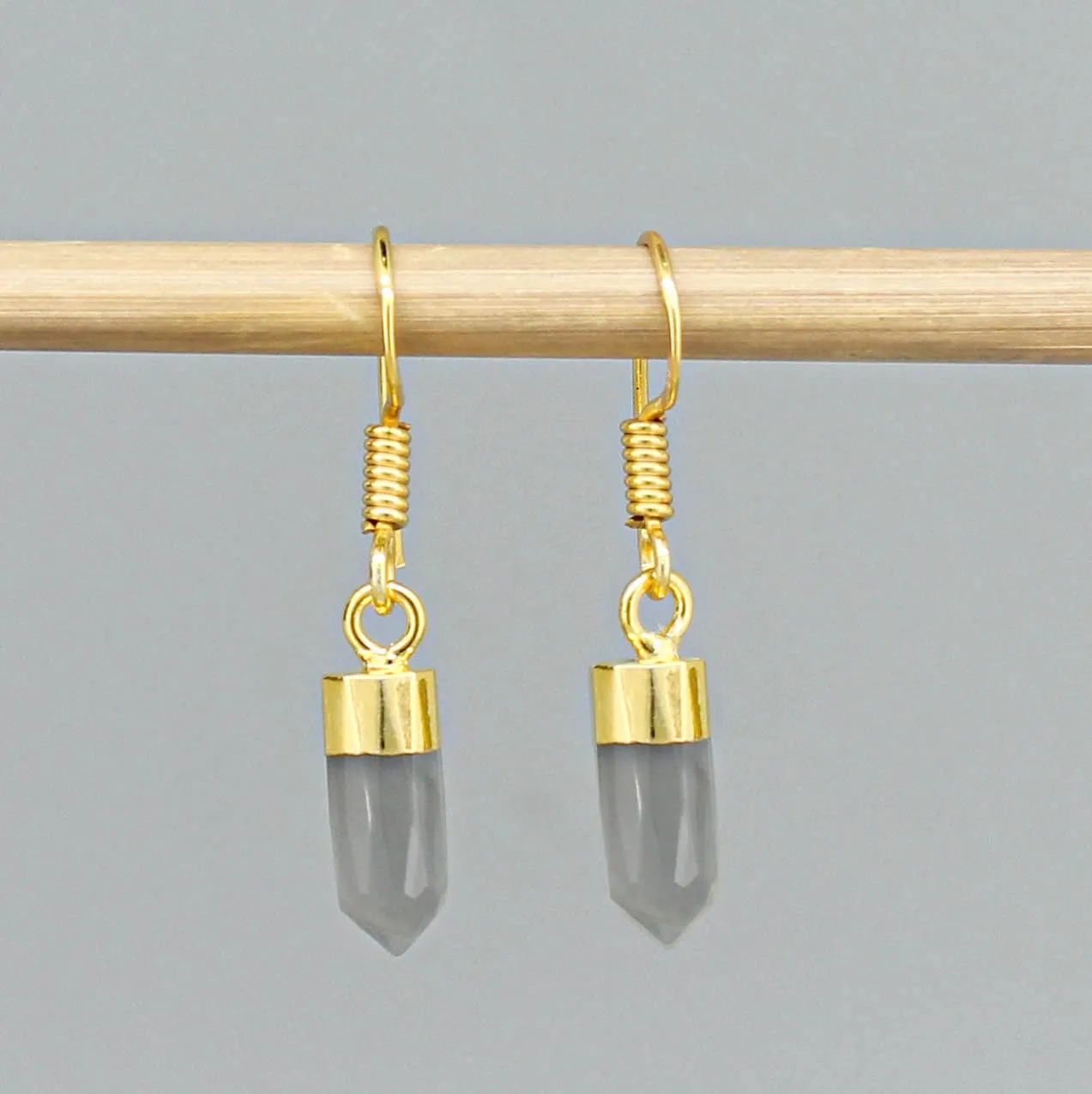 Gempires Grey Moonstone Crystal Dangle Earrings June Birthstone Crystal Jewelry Hypoallergenic Gold Plated Dangling Gemstone Handmade Women Earrings