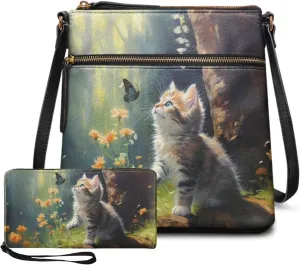 GIFTPUZZ Purse and Wallet Set for Women Ladies Hobo Bag Crossbody Bags Leather Shoulder Bag Valentine's Day Gifts