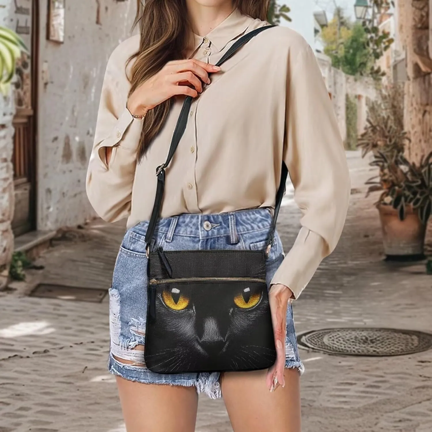 GIFTPUZZ Women's Leather Shoulder Bag Large Crossbody Bag with Long Adjustable Strap for Laides Zipper Handbag