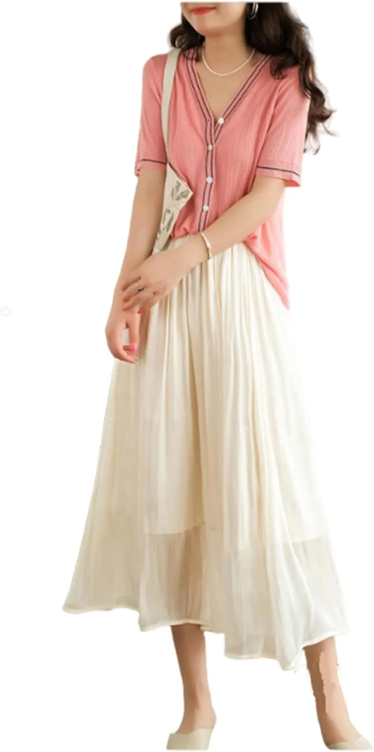 Glazed Ice Silk Floor-Length Wide-Leg Culottes, Women Thin Plus Size Long Summer High Waist Trouser Skirt.