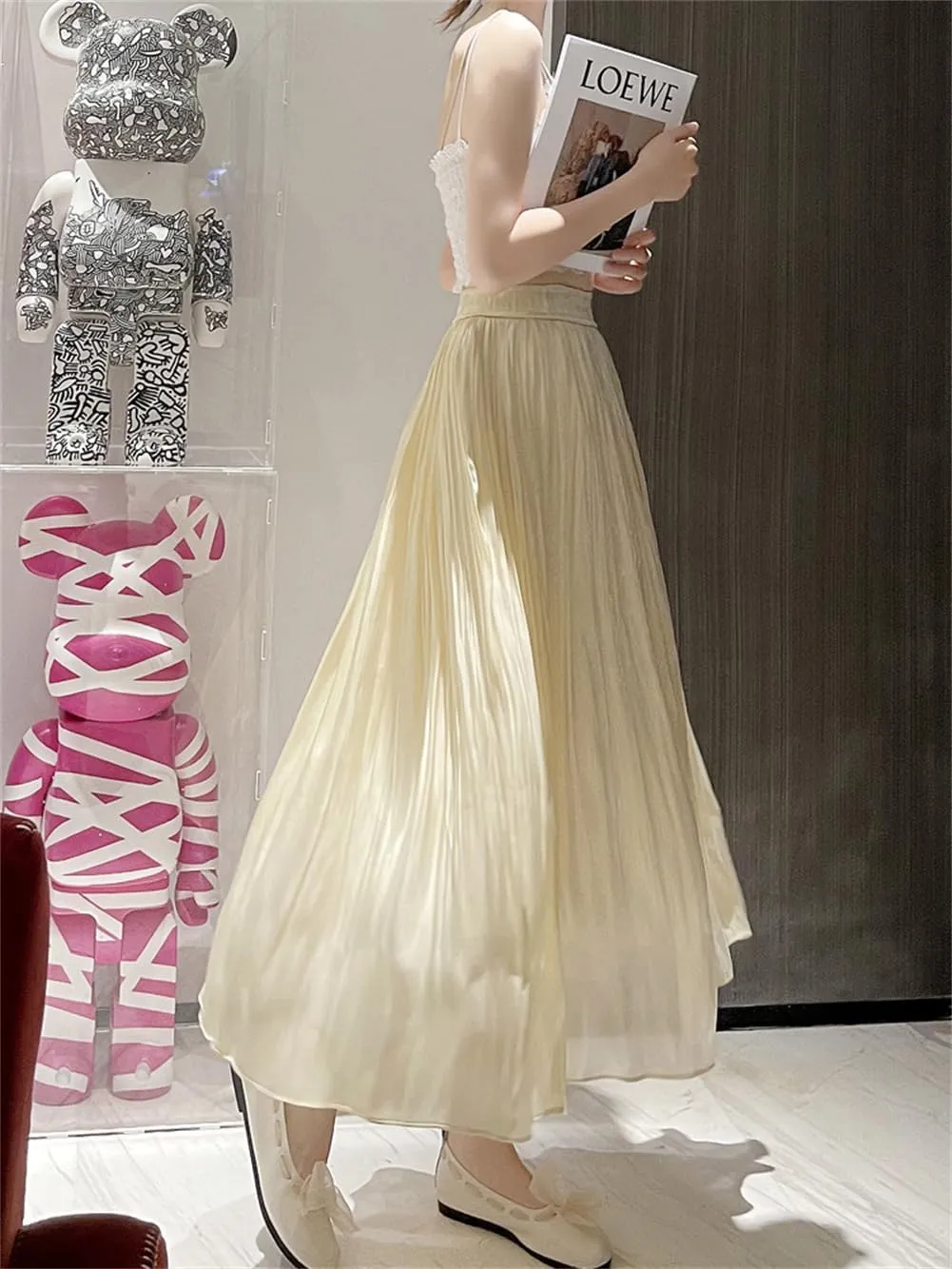 Glazed Ice Silk Floor-Length Wide-Leg Culottes, Women Thin Plus Size Long Summer High Waist Trouser Skirt.