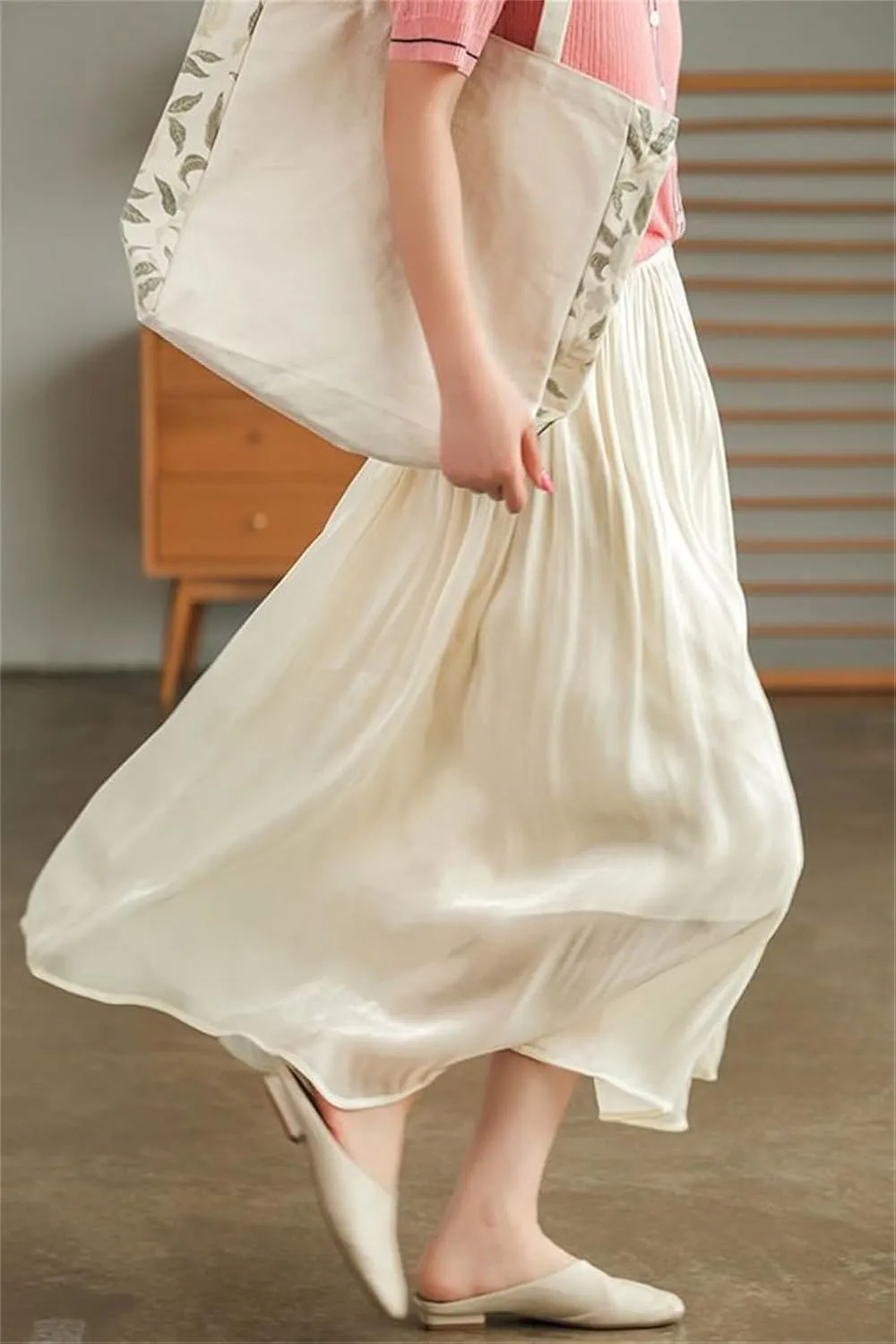 Glazed Ice Silk Floor-Length Wide-Leg Culottes, Women Thin Plus Size Long Summer High Waist Trouser Skirt.