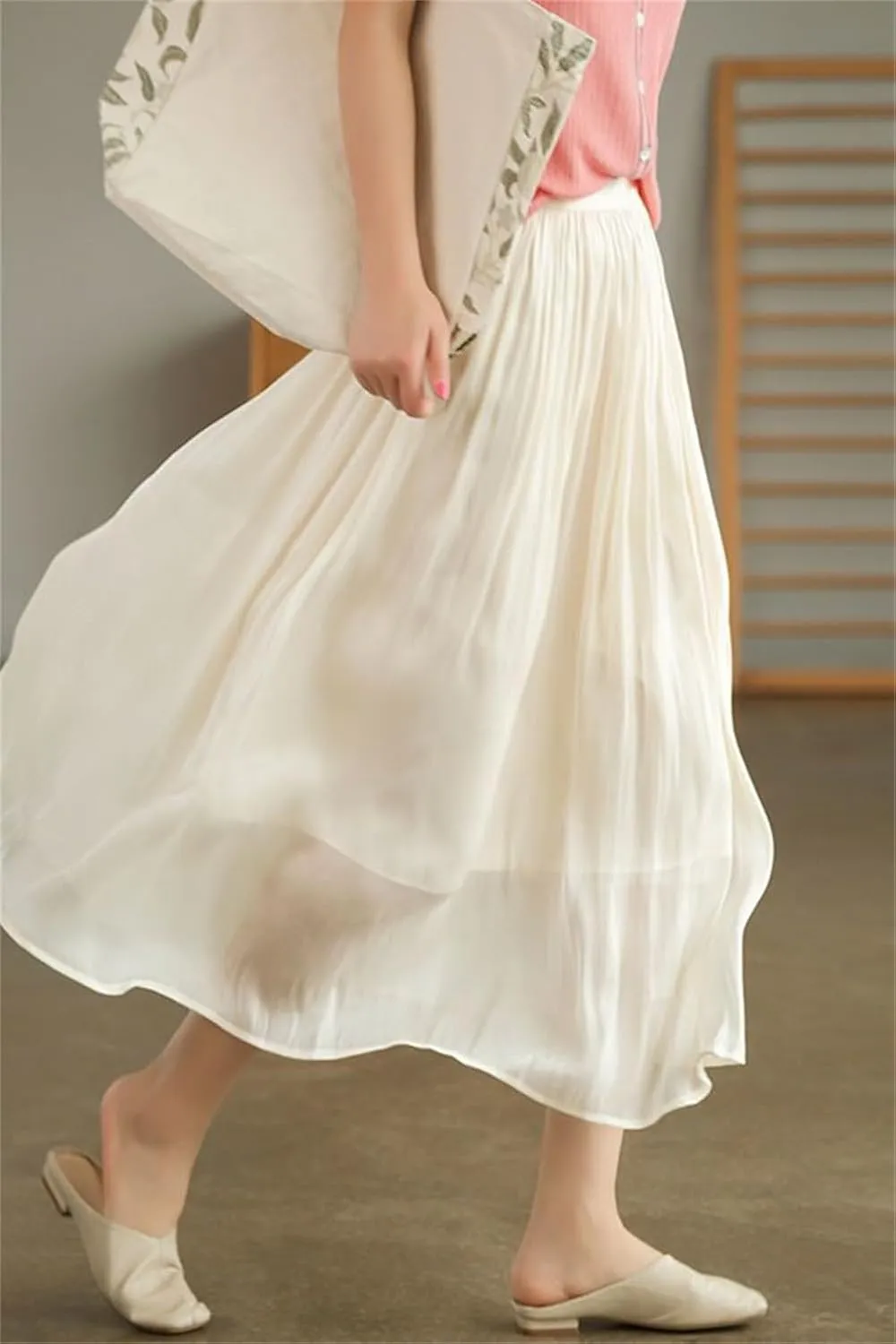 Glazed Ice Silk Floor-Length Wide-Leg Culottes, Women Thin Plus Size Long Summer High Waist Trouser Skirt.