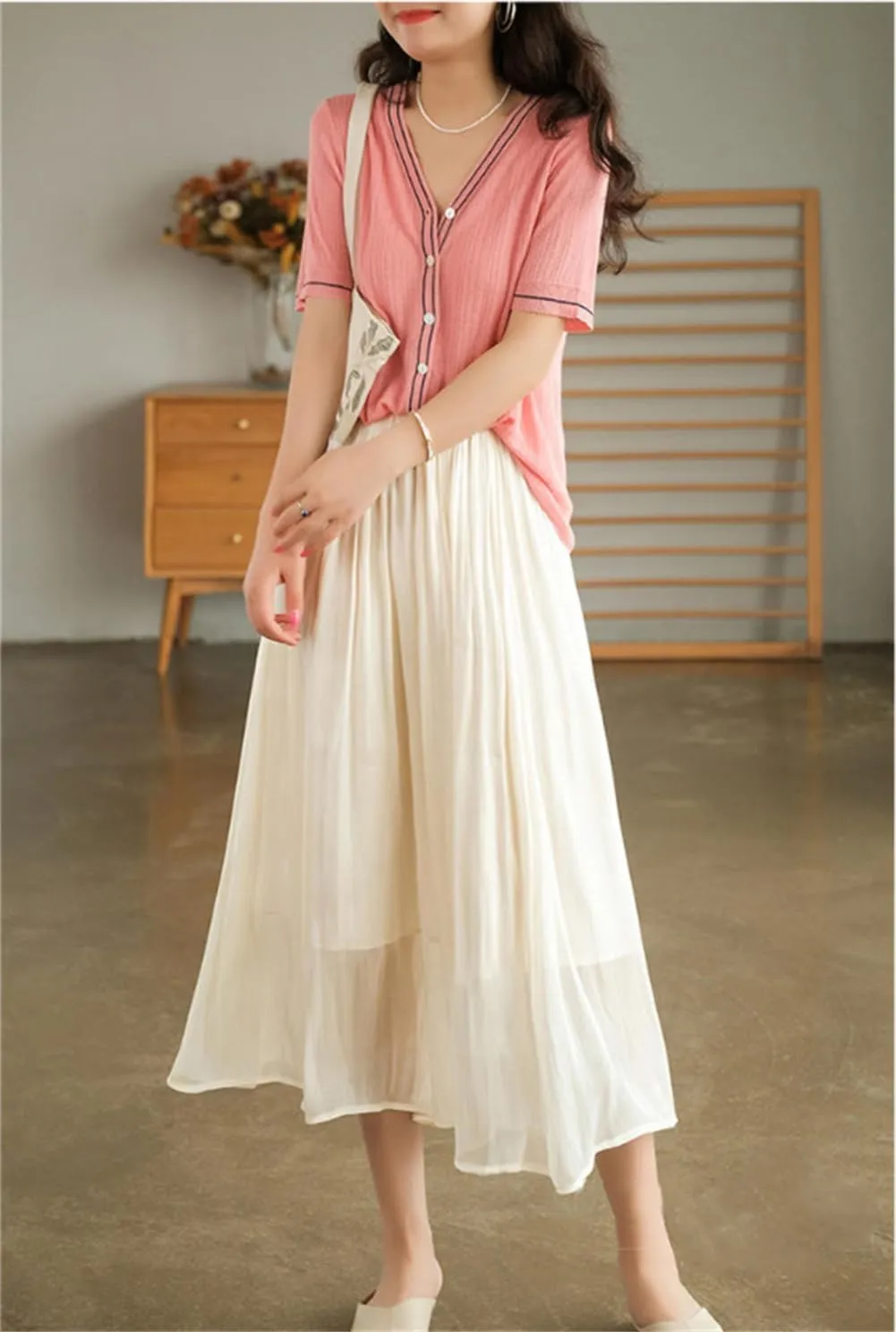 Glazed Ice Silk Floor-Length Wide-Leg Culottes, Women Thin Plus Size Long Summer High Waist Trouser Skirt.