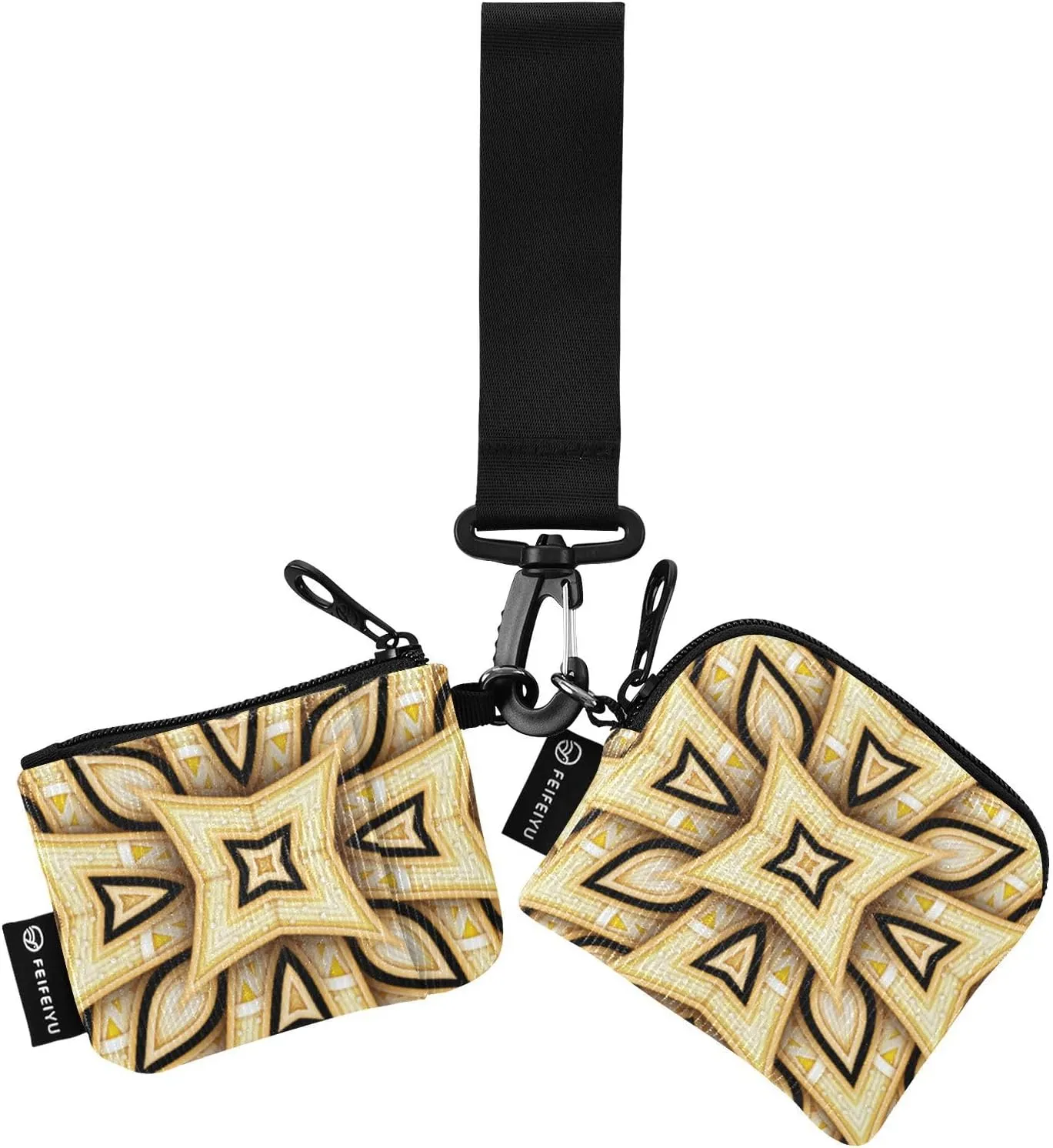 Gold Abstract Pattern Wristlet Keychain Wallets for Women Portable Small Coin Purse