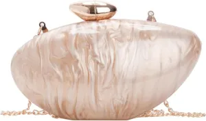 good Acrylic Evening Clutch Purse Marble Pattern Oval Chain Shoulder Bag