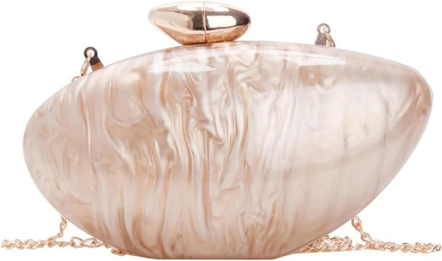 good Acrylic Evening Clutch Purse Marble Pattern Oval Chain Shoulder Bag