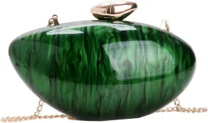 good Acrylic Evening Clutch Purse Marble Pattern Oval Chain Shoulder Bag