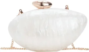 good Acrylic Evening Clutch Purse Marble Pattern Oval Chain Shoulder Bag