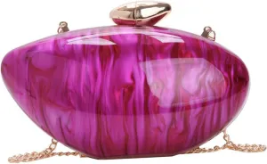 good Acrylic Evening Clutch Purse Marble Pattern Oval Chain Shoulder Bag