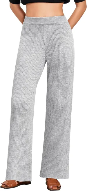 GRAPENT Sweater Wide Leg Pants Woman High Waisted Pull On Lounge Elastic Waist Fall Winter Casual Knit Trousers Pants