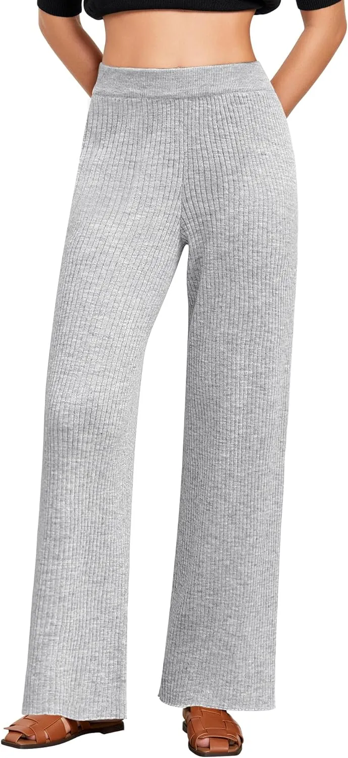 GRAPENT Sweater Wide Leg Pants Woman High Waisted Pull On Lounge Elastic Waist Fall Winter Casual Knit Trousers Pants