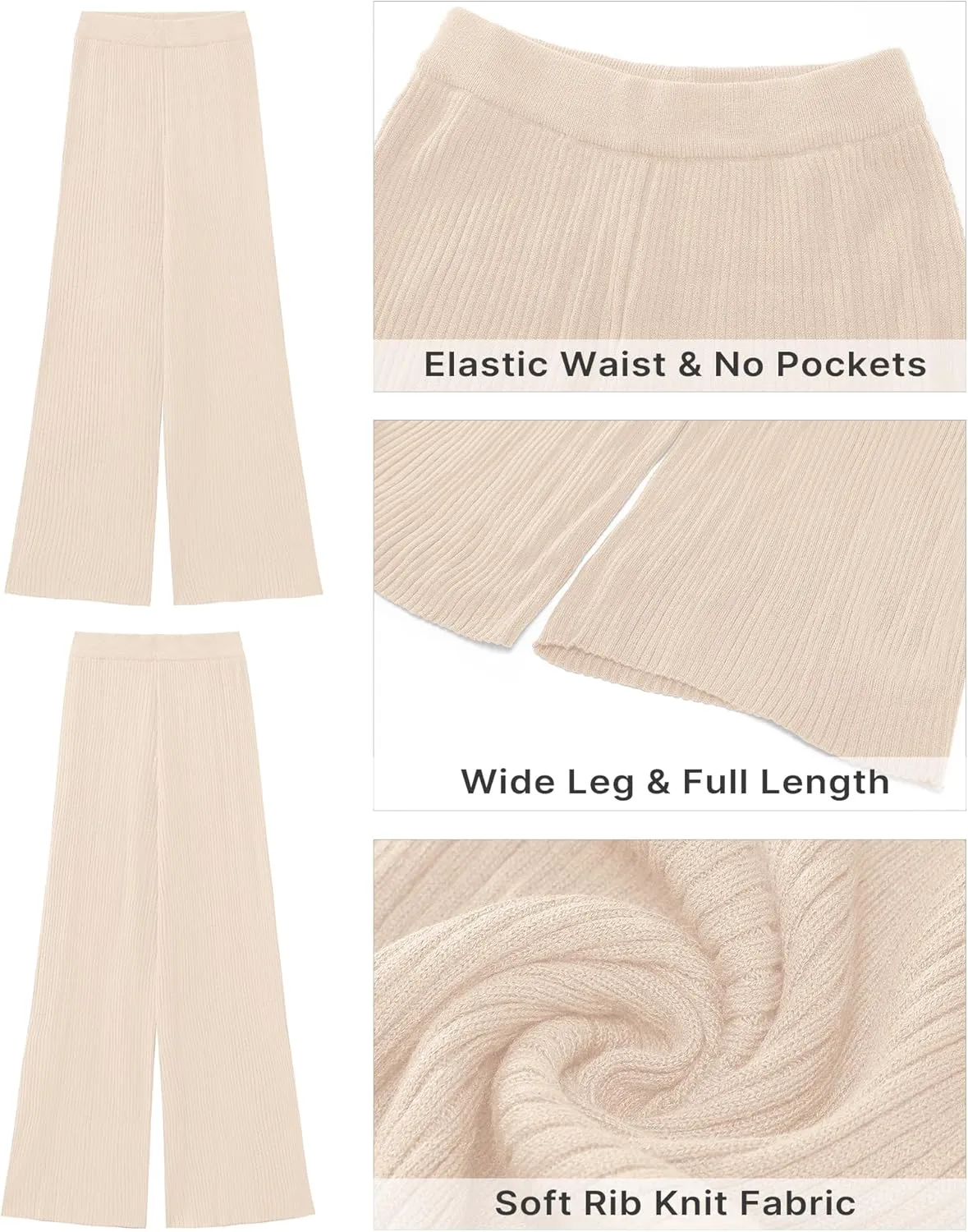 GRAPENT Sweater Wide Leg Pants Woman High Waisted Pull On Lounge Elastic Waist Fall Winter Casual Knit Trousers Pants