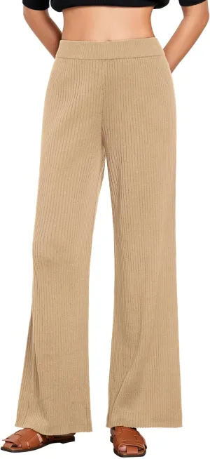 GRAPENT Sweater Wide Leg Pants Woman High Waisted Pull On Lounge Elastic Waist Fall Winter Casual Knit Trousers Pants