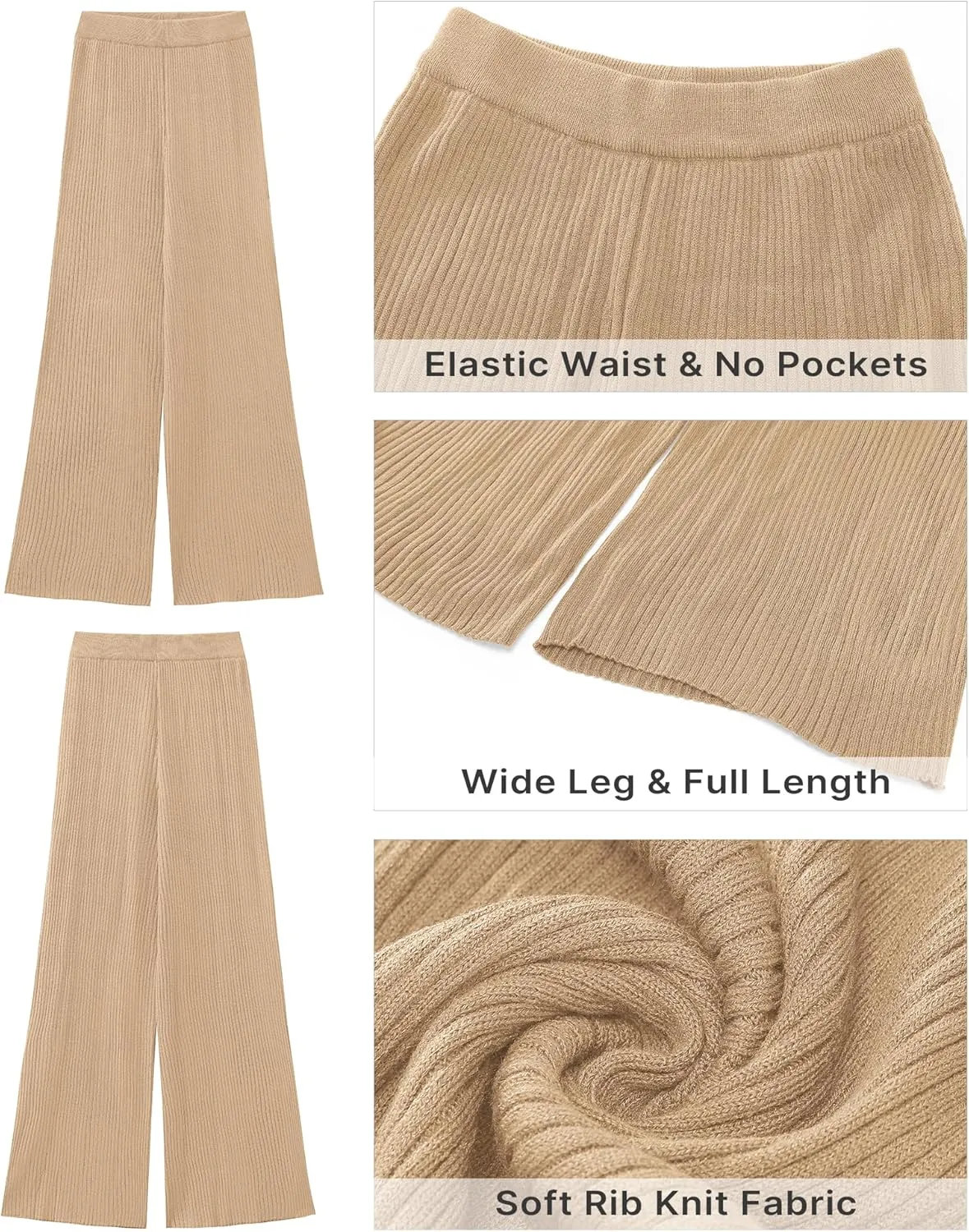 GRAPENT Sweater Wide Leg Pants Woman High Waisted Pull On Lounge Elastic Waist Fall Winter Casual Knit Trousers Pants
