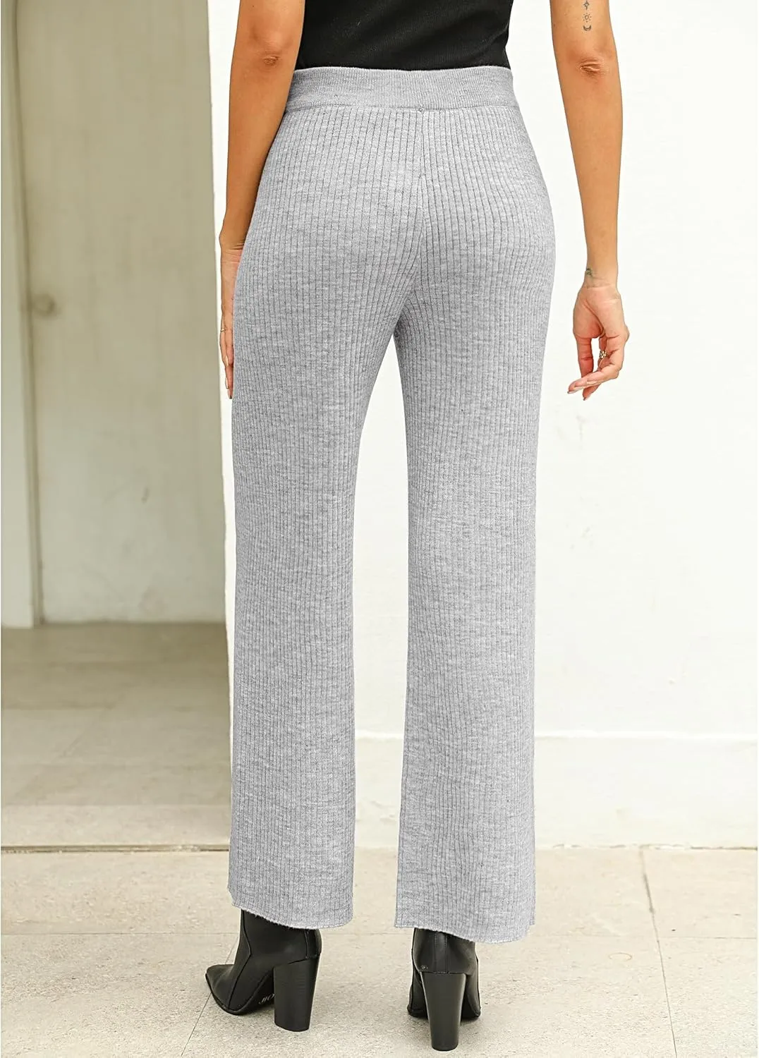GRAPENT Sweater Wide Leg Pants Woman High Waisted Pull On Lounge Elastic Waist Fall Winter Casual Knit Trousers Pants