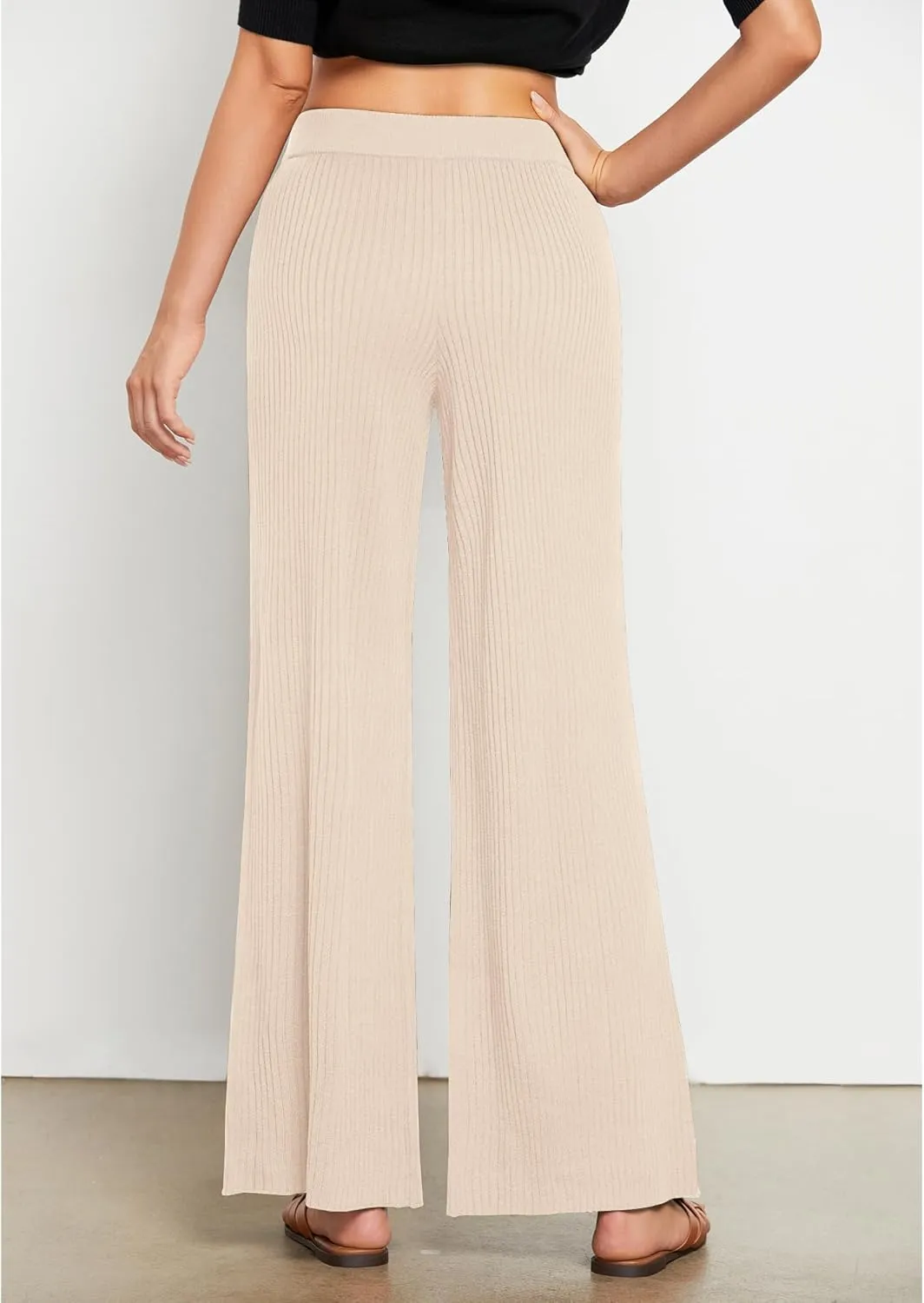 GRAPENT Sweater Wide Leg Pants Woman High Waisted Pull On Lounge Elastic Waist Fall Winter Casual Knit Trousers Pants