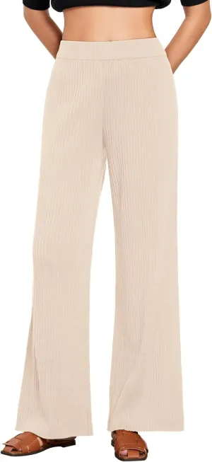 GRAPENT Sweater Wide Leg Pants Woman High Waisted Pull On Lounge Elastic Waist Fall Winter Casual Knit Trousers Pants