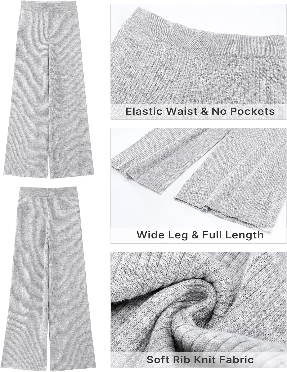 GRAPENT Sweater Wide Leg Pants Woman High Waisted Pull On Lounge Elastic Waist Fall Winter Casual Knit Trousers Pants